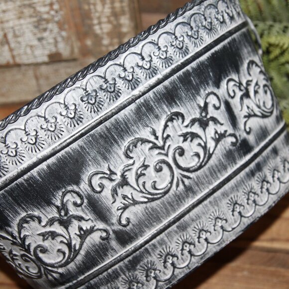 NEW Ornate Black & White French Country Gothic Halloween Metal Bucket w/Handles - Picture 8 of 9